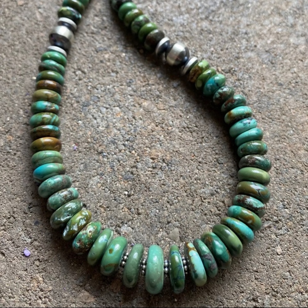 Sterlingsilver Graduatedgreenturquoisebeadnecklace - image 3